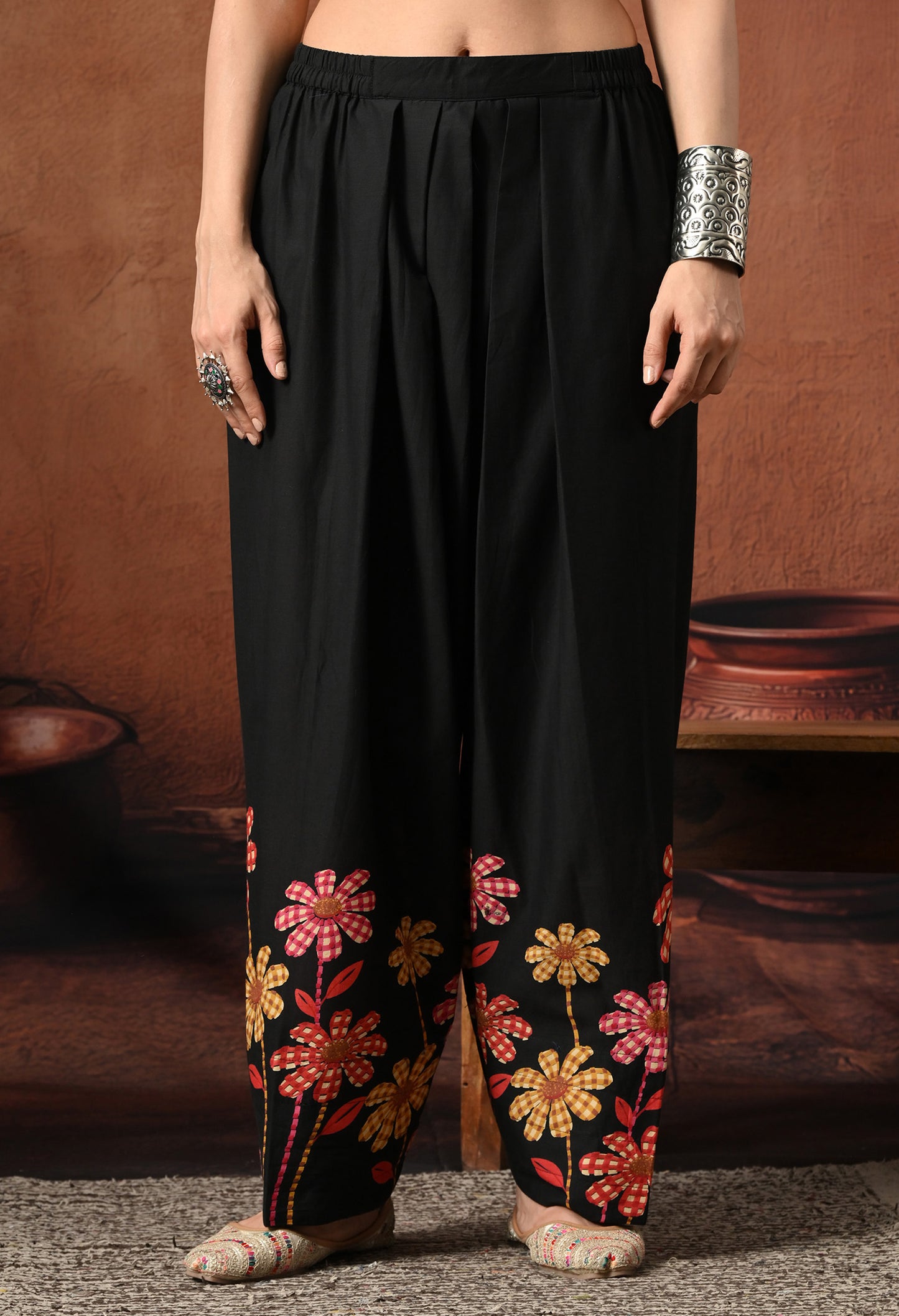 Black Multi-Flower Hand-Block Cotton Co-ord Set – Farshi Salwar Ethnic Wear