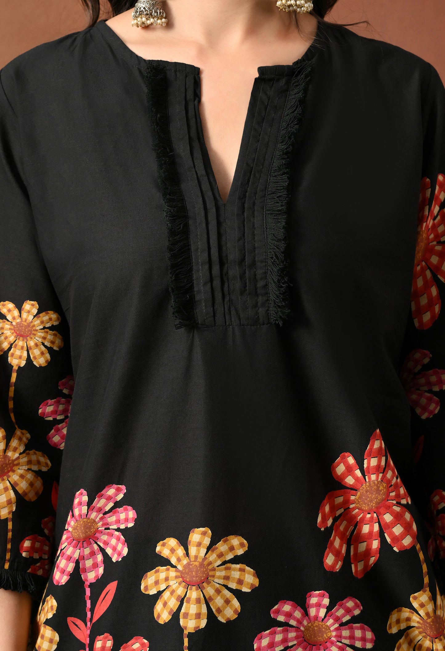 Black Multi-Flower Hand-Block Cotton Co-ord Set – Farshi Salwar Ethnic Wear