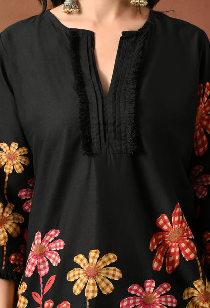 Black Multi-Flower Hand-Block Cotton Co-ord Set – Farshi Salwar Ethnic Wear