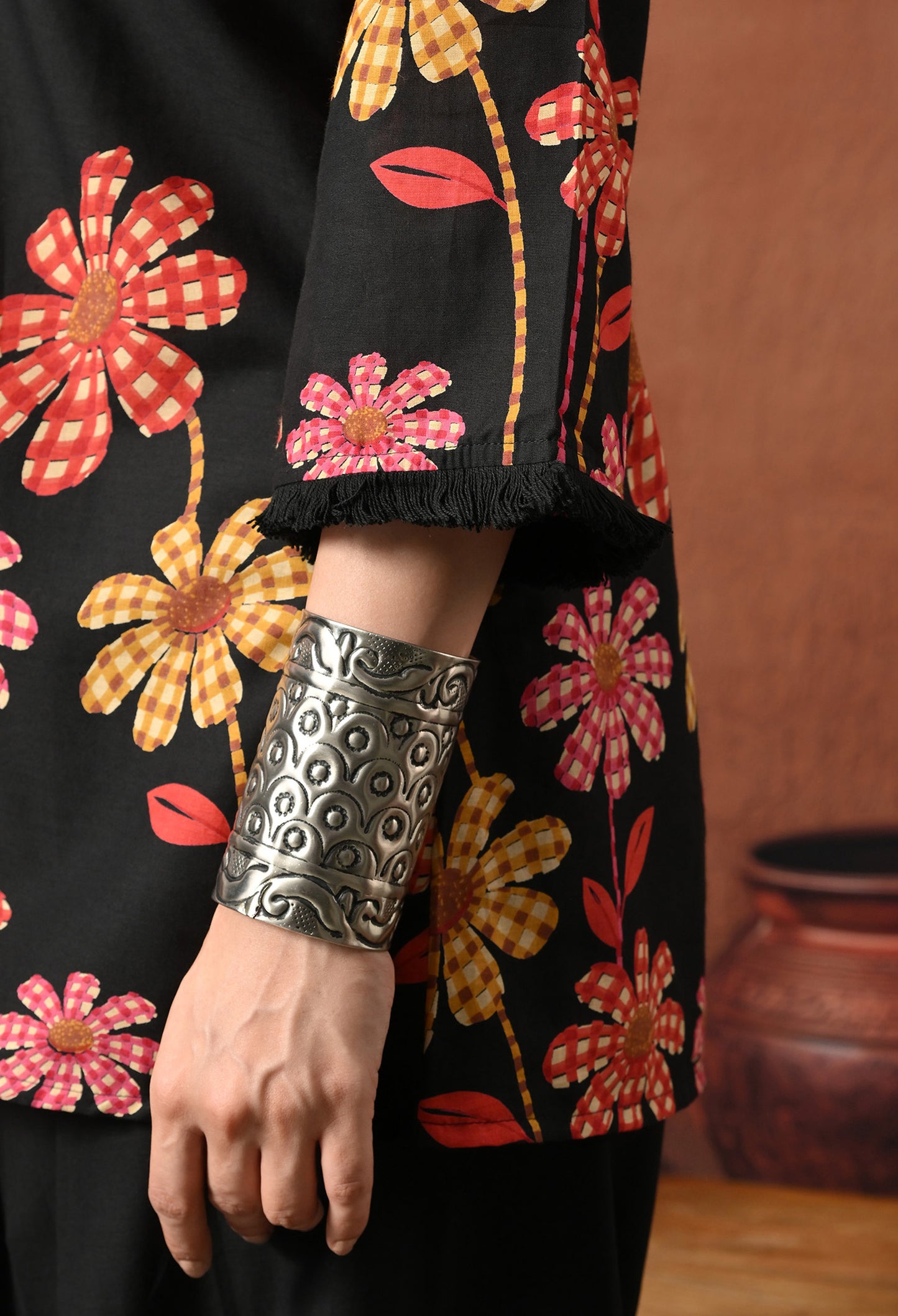 Black Multi-Flower Hand-Block Cotton Co-ord Set – Farshi Salwar Ethnic Wear