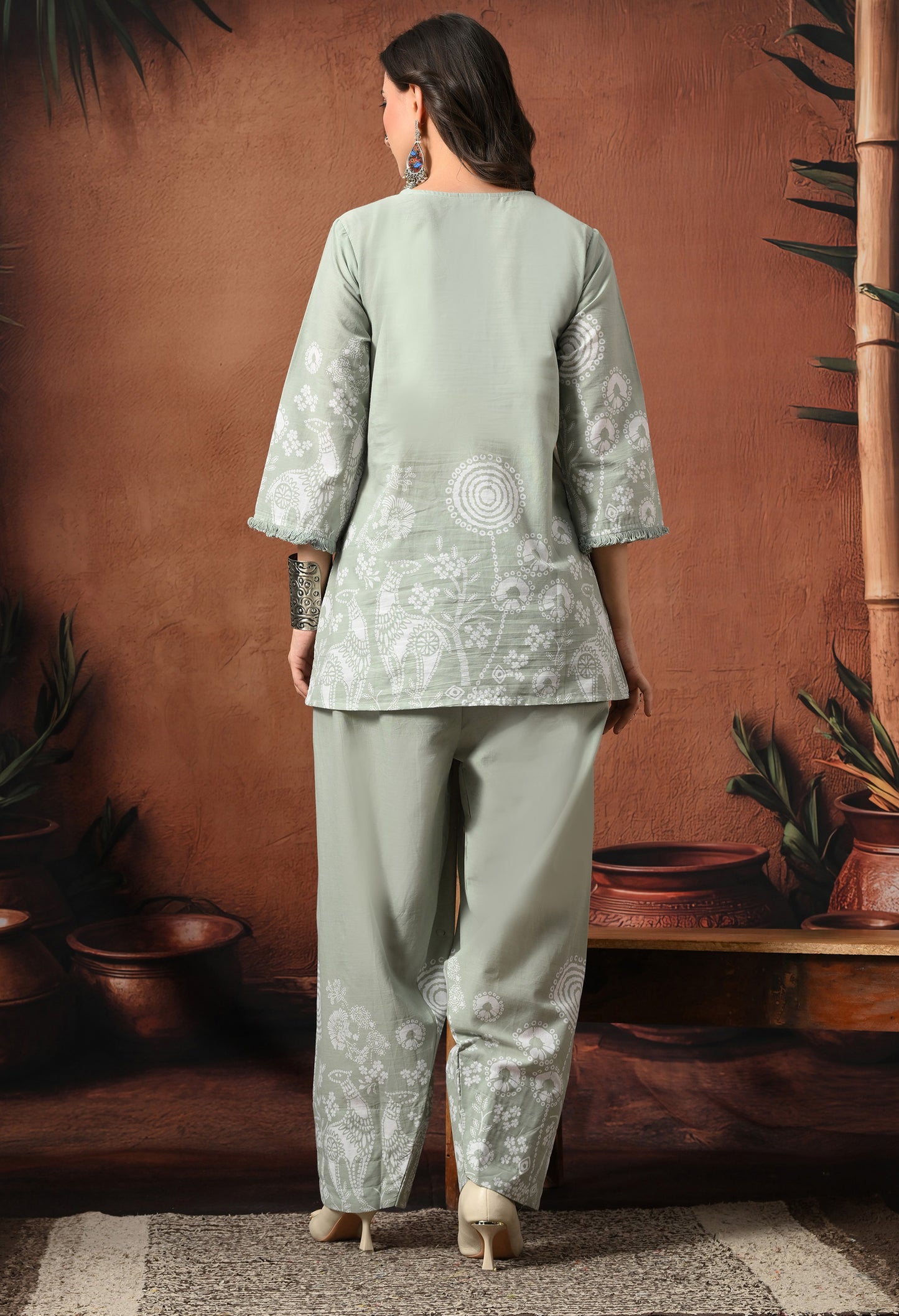 Sage Grey Mandana Print Cotton Co-ord Set – Farshi Salwar Ethnic Wear