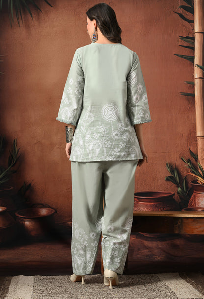 Sage Grey Mandana Print Cotton Co-ord Set – Farshi Salwar Ethnic Wear