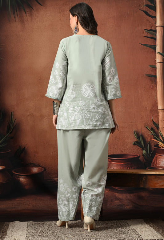 Sage Grey Mandana Print Cotton Co-ord Set – Farshi Salwar Ethnic Wear