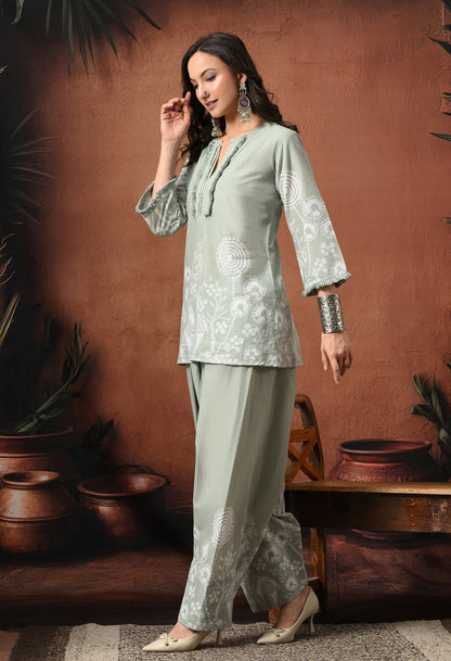 Sage Grey Mandana Print Cotton Co-ord Set – Farshi Salwar Ethnic Wear