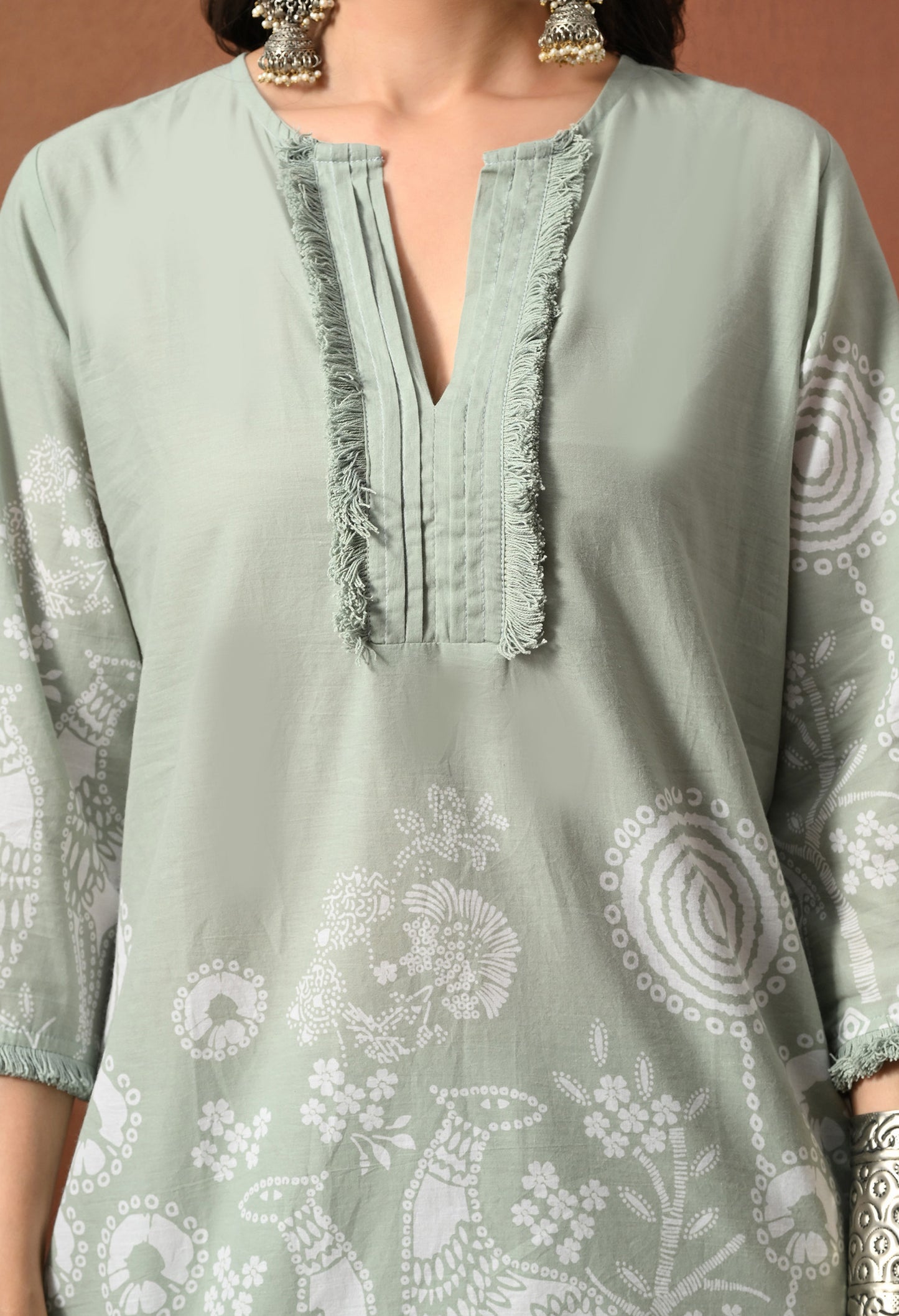 Sage Grey Mandana Print Cotton Co-ord Set – Farshi Salwar Ethnic Wear
