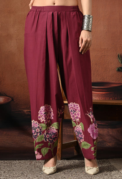 Wine Purple Hydrangea Floral Cotton Co-ord Set – Farshi Salwar Ethnic Wear