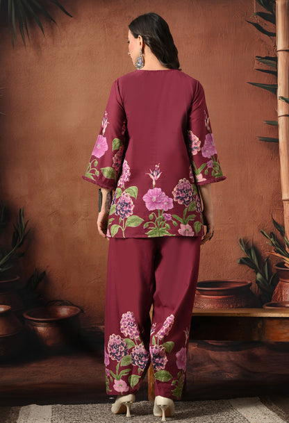 Wine Purple Hydrangea Floral Cotton Co-ord Set – Farshi Salwar Ethnic Wear