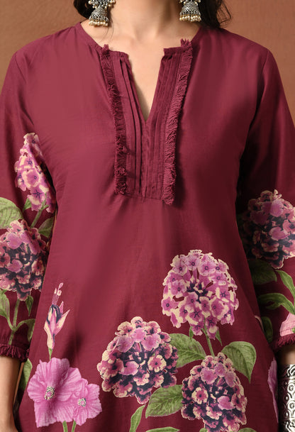 Wine Purple Hydrangea Floral Cotton Co-ord Set – Farshi Salwar Ethnic Wear
