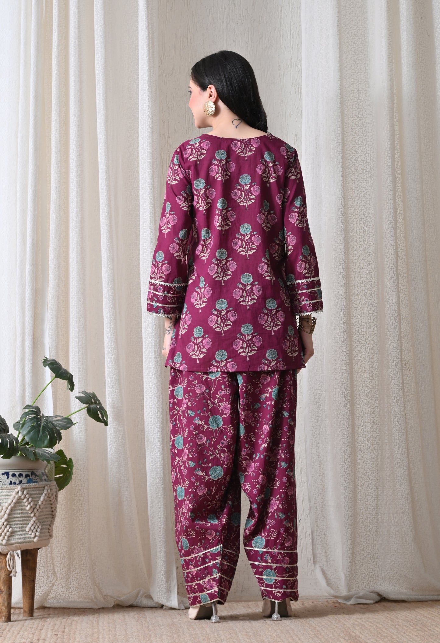 Purple Cotton Kurta & Farshi Salwar Set – Gota Patti Embellished Ethnic Wear