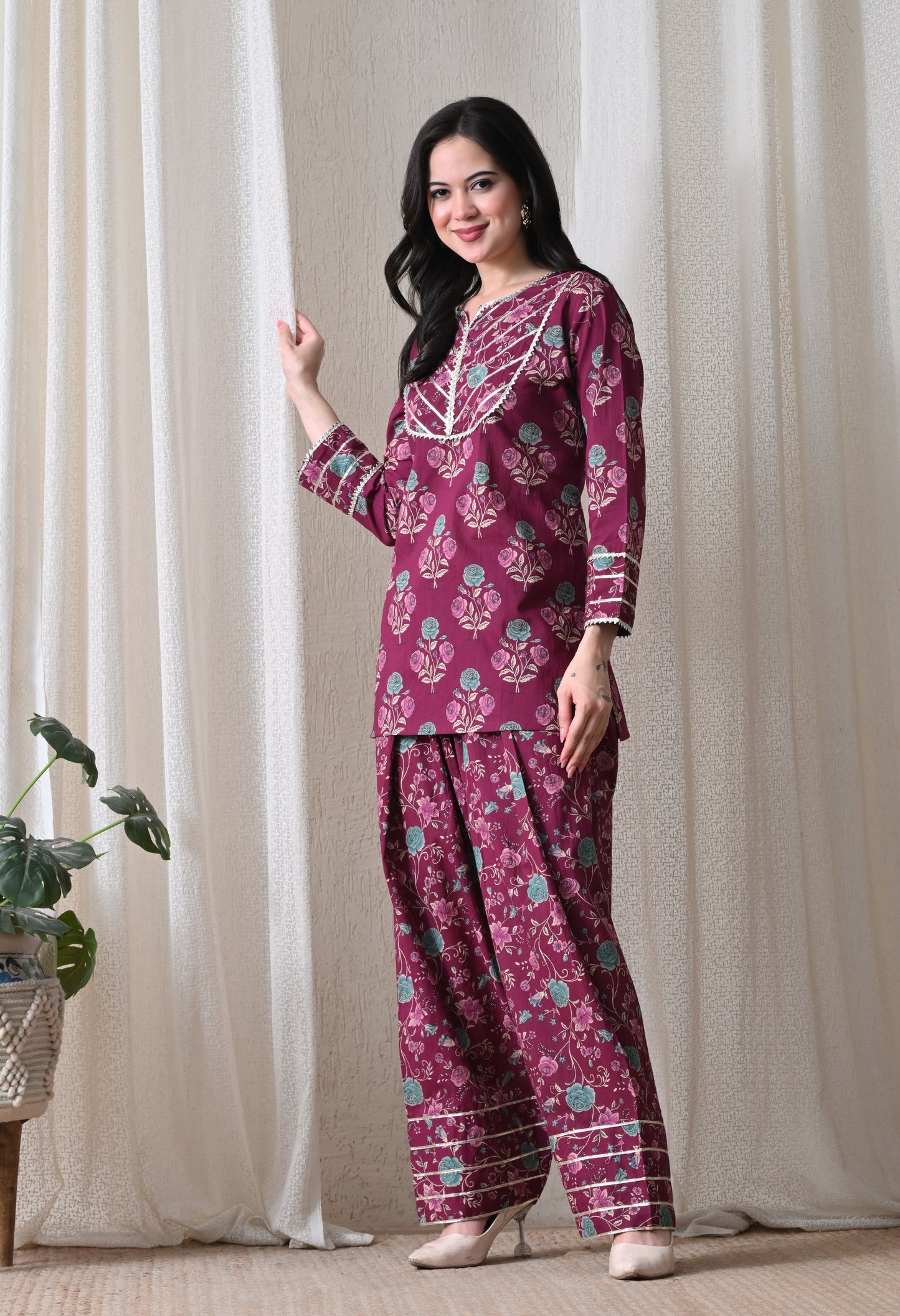 Purple Cotton Kurta & Farshi Salwar Set – Gota Patti Embellished Ethnic Wear