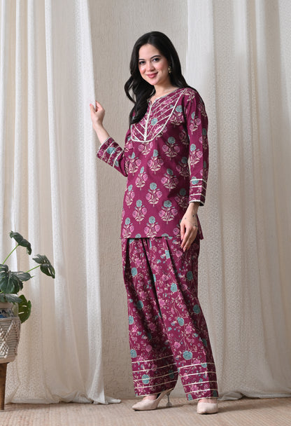 Purple Cotton Kurta & Farshi Salwar Set – Gota Patti Embellished Ethnic Wear