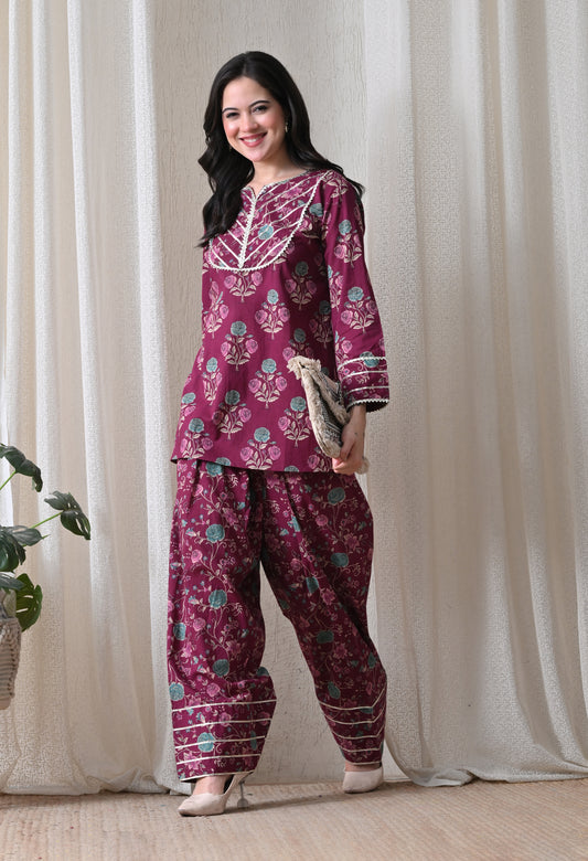 Purple Cotton Kurta & Farshi Salwar Set – Gota Patti Embellished Ethnic Wear