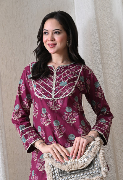 Purple Cotton Kurta & Farshi Salwar Set – Gota Patti Embellished Ethnic Wear
