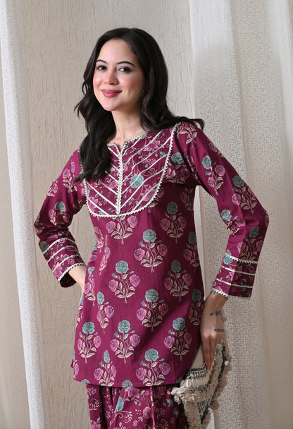 Purple Cotton Kurta & Farshi Salwar Set – Gota Patti Embellished Ethnic Wear