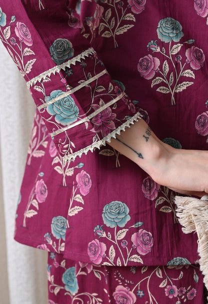 Purple Cotton Kurta & Farshi Salwar Set – Gota Patti Embellished Ethnic Wear