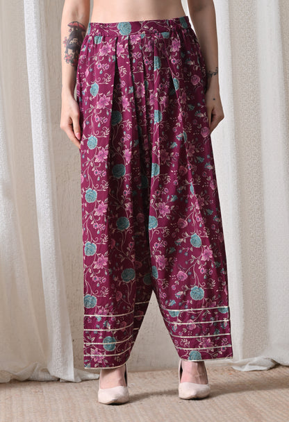 Purple Cotton Kurta & Farshi Salwar Set – Gota Patti Embellished Ethnic Wear