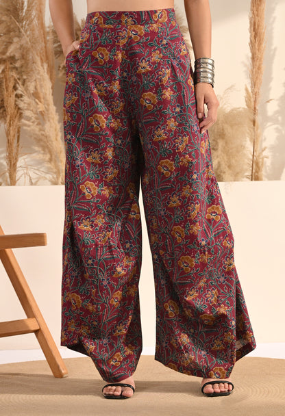 Maroon Floral Print Cotton Co-ord Set