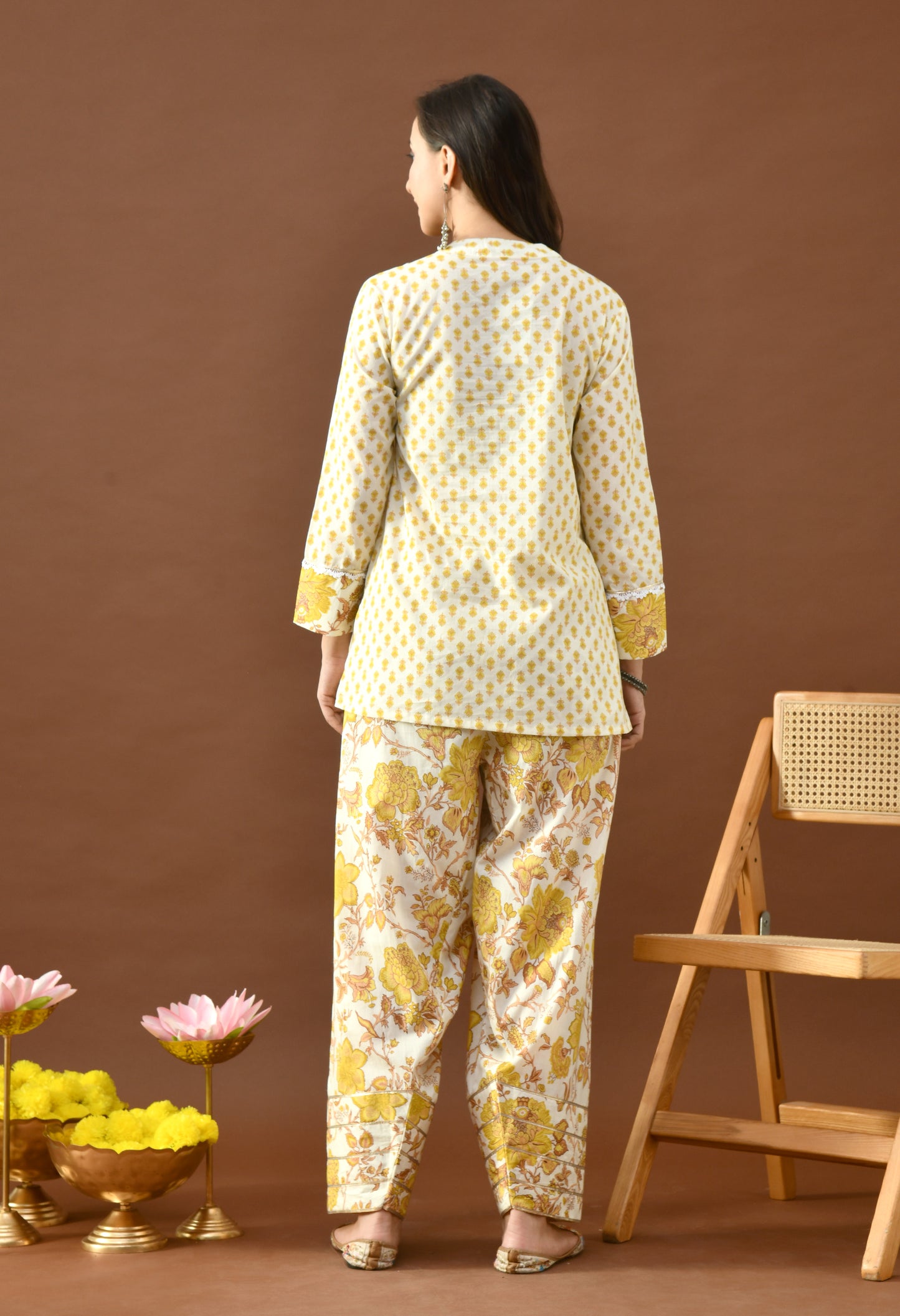 Sunshine Yellow & Ivory Block Print Farshi Salwar Set