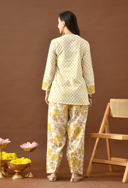 Sunshine Yellow & Ivory Block Print Farshi Salwar Set
