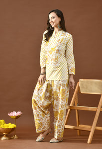Sunshine Yellow & Ivory Block Print Farshi Salwar Set