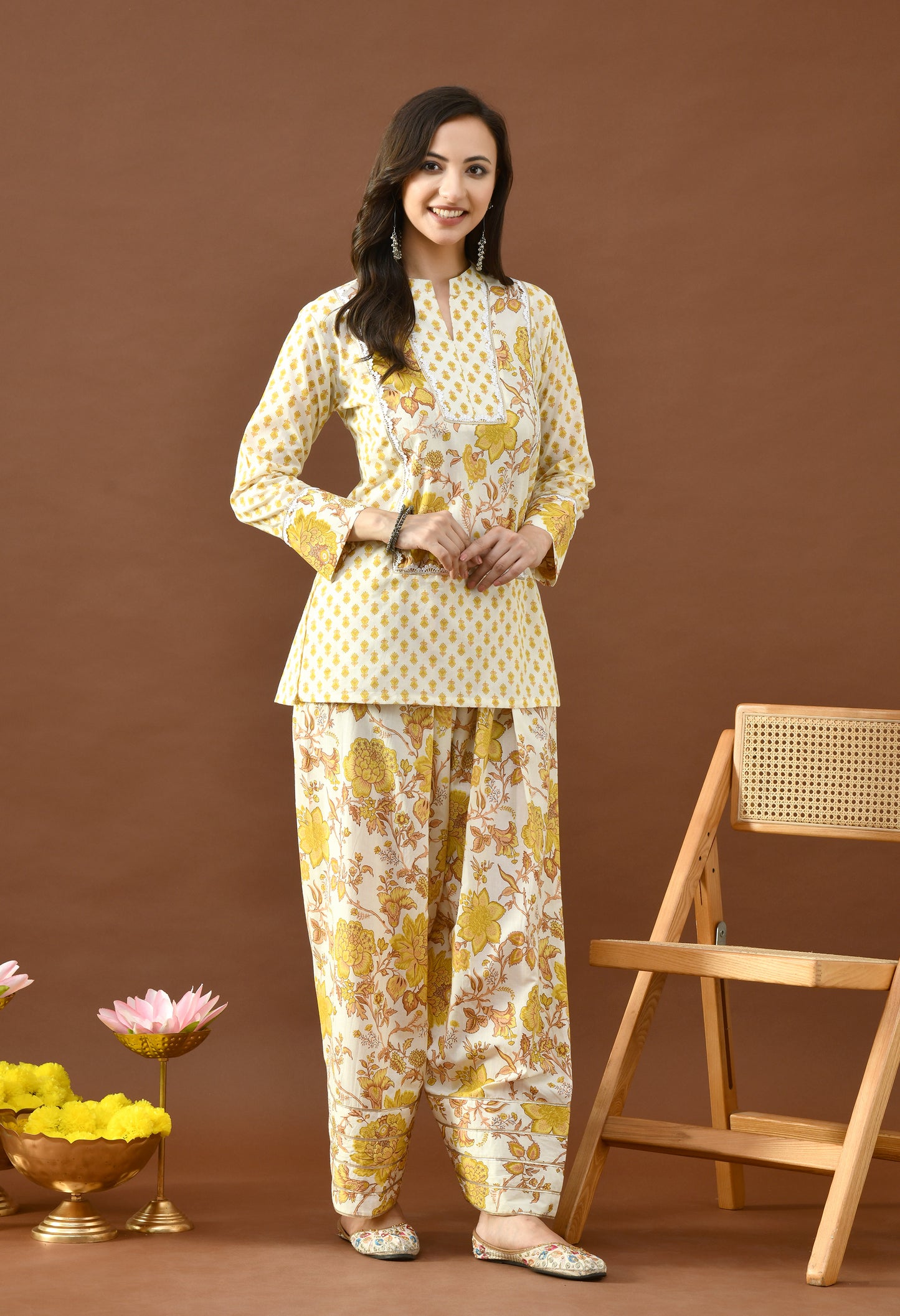 Sunshine Yellow & Ivory Block Print Farshi Salwar Set
