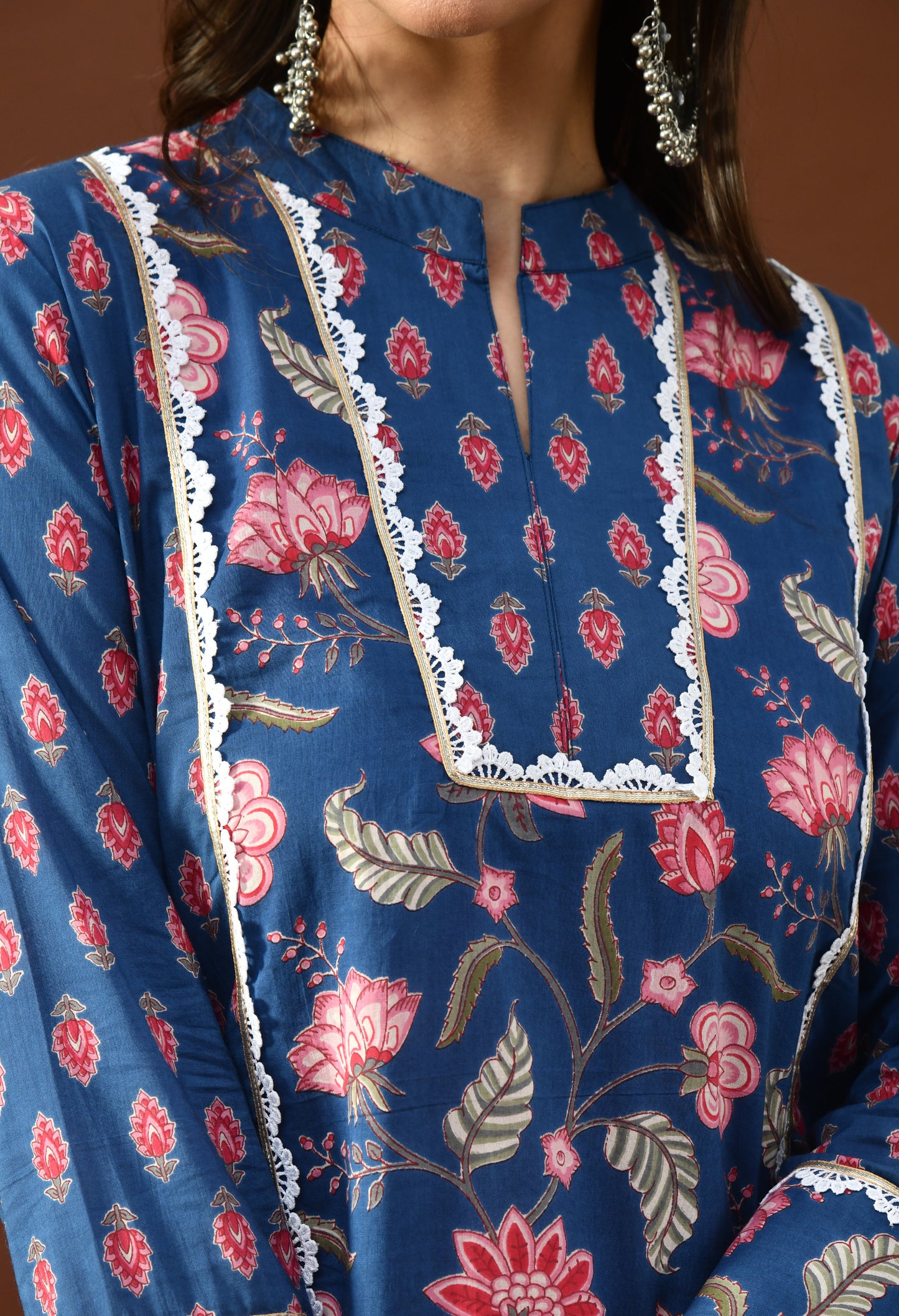 Indigo & Pink Floral Block Print Farshi Salwar Set