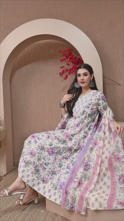 Lavender Meadow Cotton Anarkali Suit Set