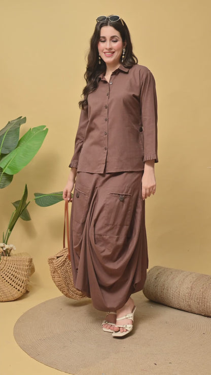 Sukoon Cocoa — Cotton Drape Skirt Set