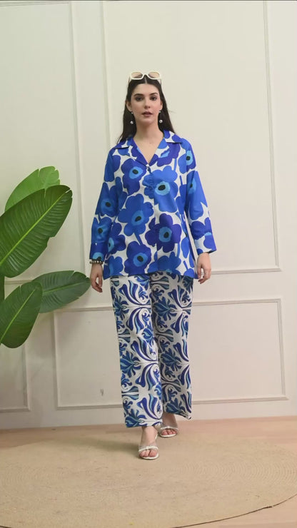 Azure Bloom Linen Co-ord Set