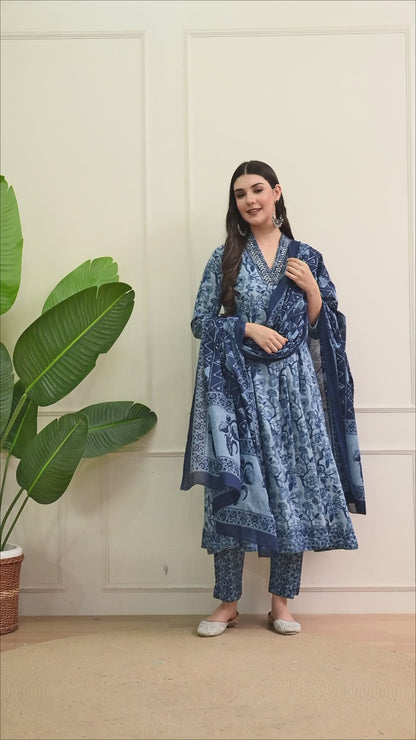 Indigo Dream Cotton Anarkali Suit Set