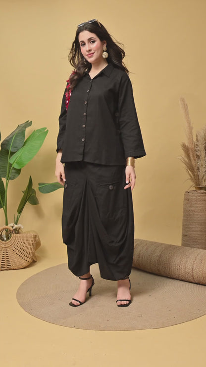 Sukoon Noir — Cotton Drape Skirt Set